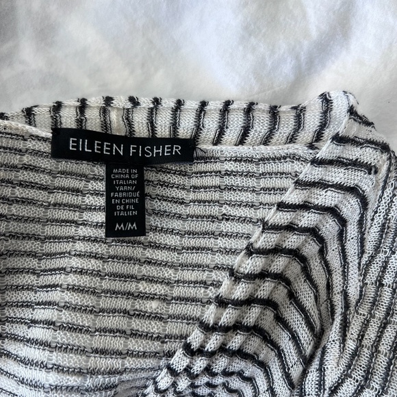 Eileen Fisher Fine Organic Linen Crepe Knit Simple Striped Cardigan Sweater Sz M - Picture 6 of 11